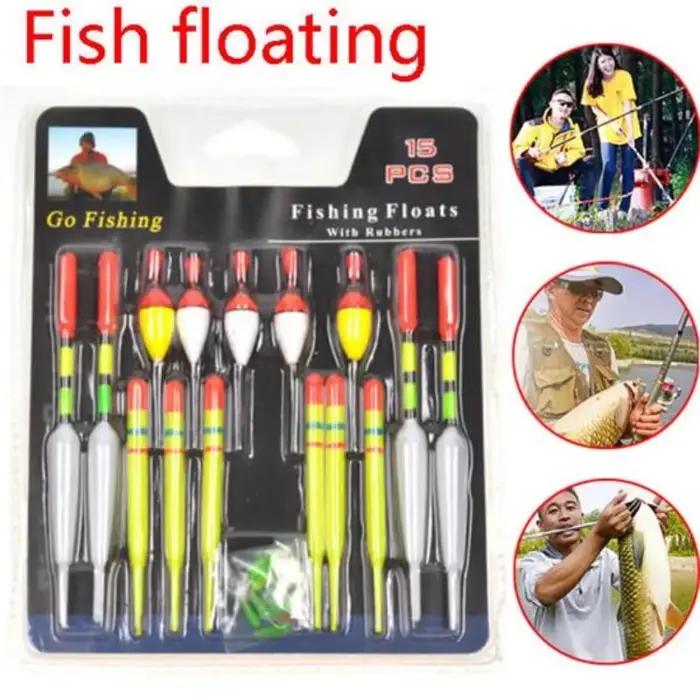 Lot de 15 flotteurs de pêche portables, tailles variables pour la pêche en extérieur