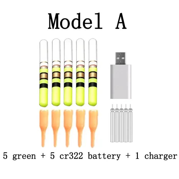 Lot de 5 lampes LED rechargeables pour pêche nocturne - Batterie CR322 et chargeur inclus