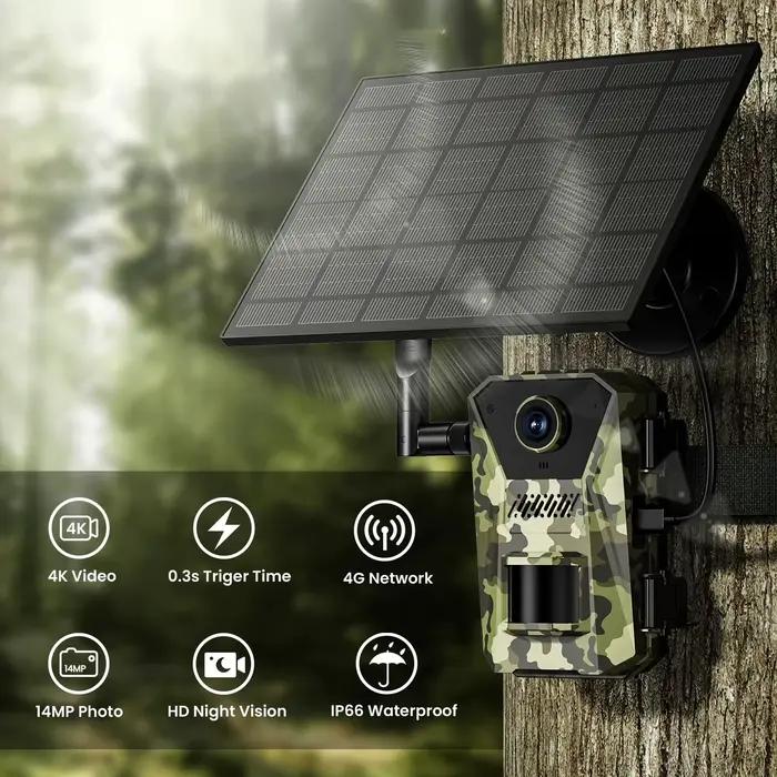 Caméra solaire 14MP 4G étanche détection PIR 20m vision nocturne 940nm pour surveillance pêche