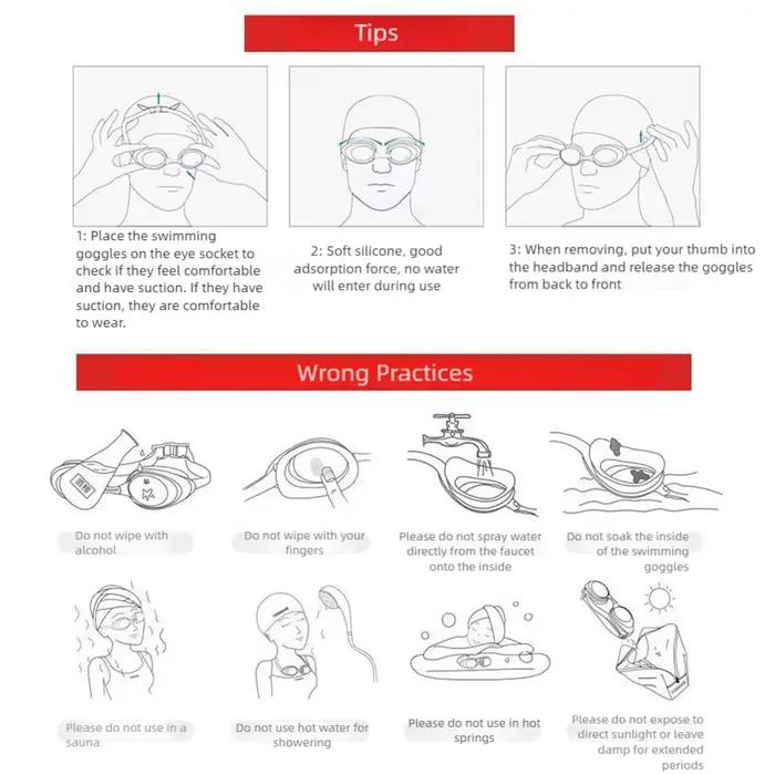Lunettes de natation HD anti-buée étanches confortables pour entraînement professionnel adulte