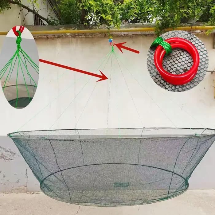 Filet de pêche pliable 80/100cm à large ouverture pour crevettes, anguilles, crabes et appâts - Piège de pêche polyvalent