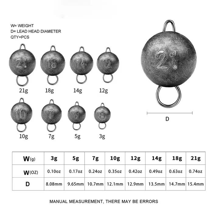 Plombs de pêche plombés tête plombée 3g à 21g pour leurres et pêche au leurre toutes espèces