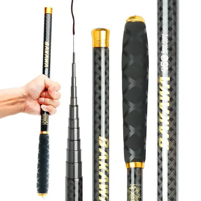 Canne télescopique BAKAWA 100% fibre carbone 3.6M-7.2M - Pour pêche en rivière, carpe et eau douce voyage