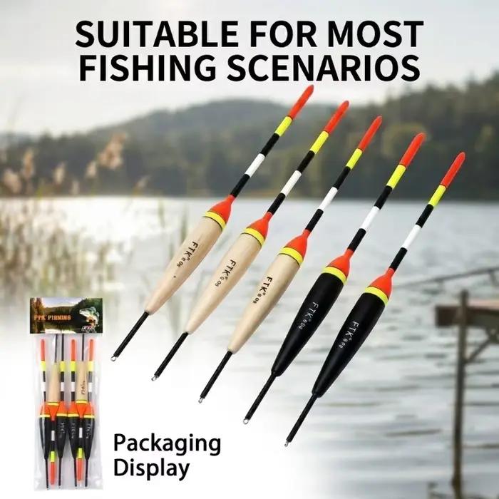 5 flotteurs de pêche haute visibilité néon avec âme bois et émerillon anti-torsion 2-5g pour eau