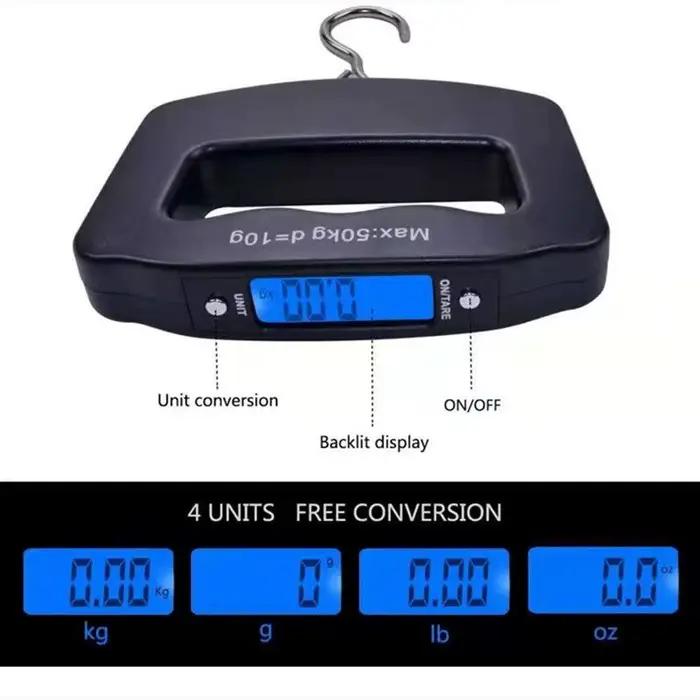Balance numérique portable suspendue 50kg avec écran LCD rétroéclairé pour pêche et voyage