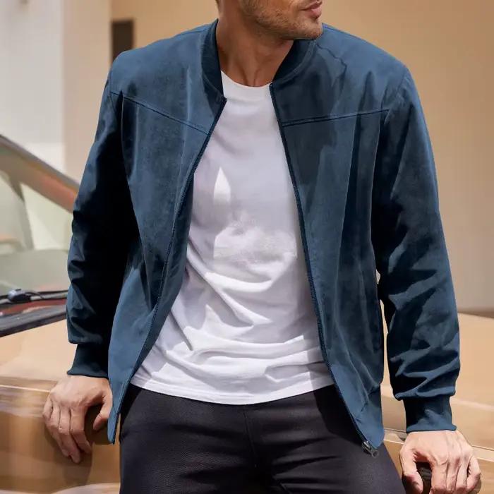 Veste en suède vintage à fermeture éclair homme - Cardigan casual rétro pour pêcheurs au style authentique