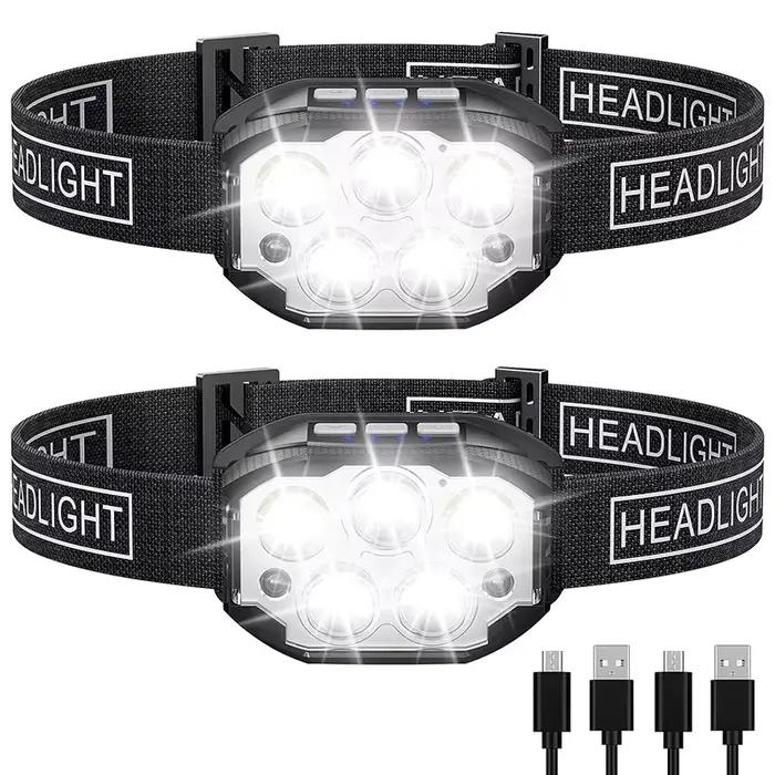 Lampe frontale LED rechargeable 1200 lumens détecteur de mouvement étanche pêche camping