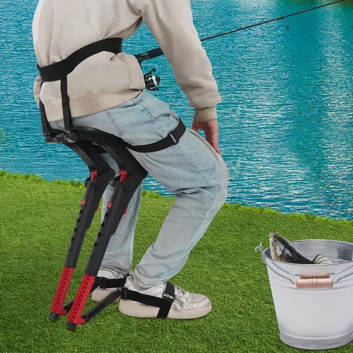 Siège pêche ergonomique réglable sanglé - Chaise portable noir/rouge charge 150kg