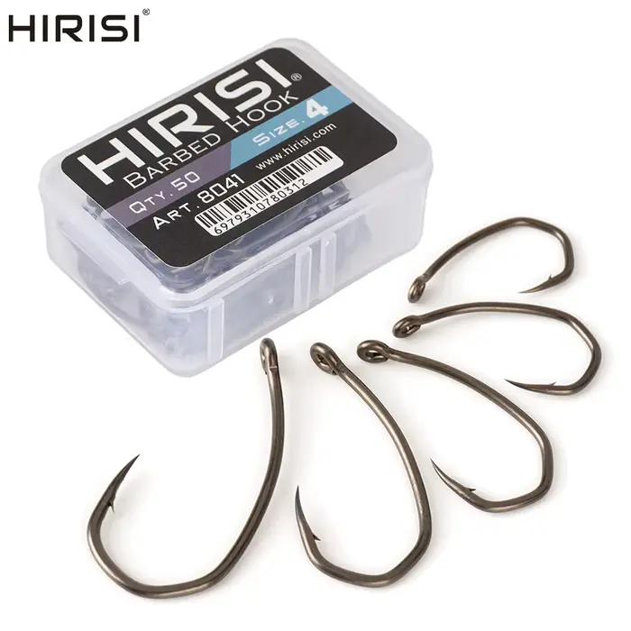 Hameçon de pêche Hirisi 8041, 50 pièces en acier inoxydable carbone anti-rouille, point acéré et hampe à boucle