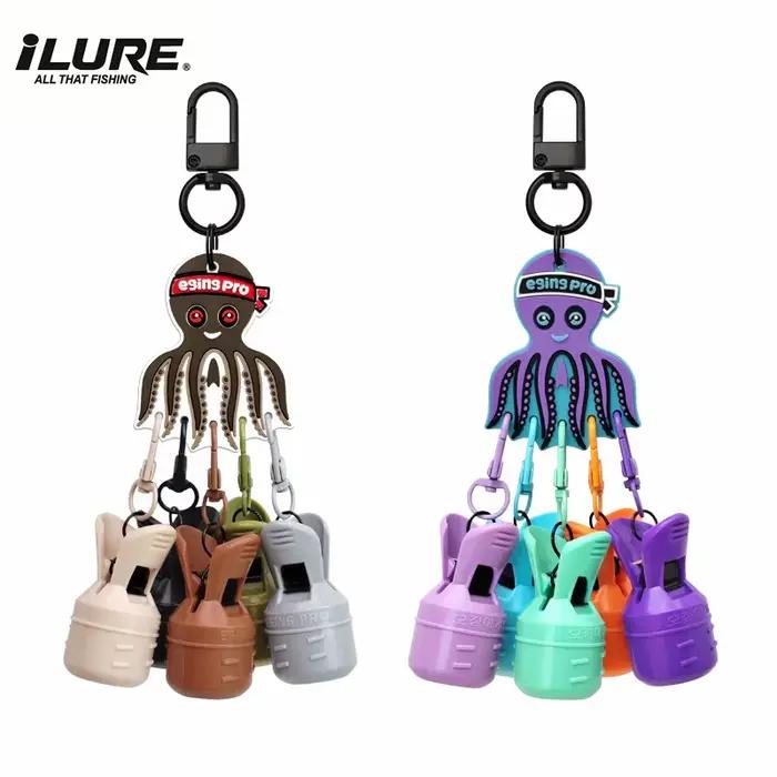 Kit protecteur de leurres pour calmar 6 pièces - Hameçons Egi avec capuchon et mousqueton - Accessoire mer
