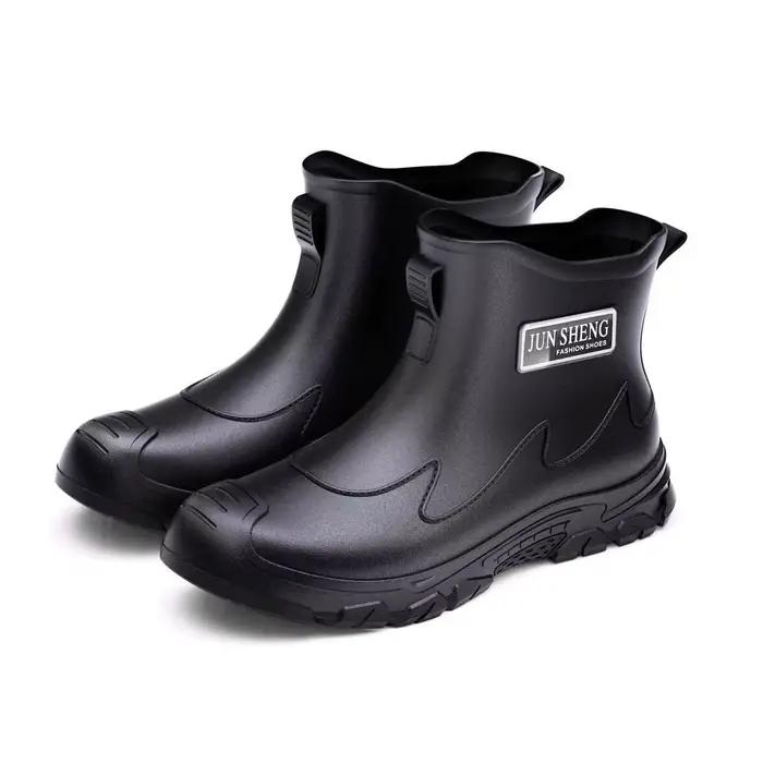 Bottes de pluie courtes homme noir et rouge imperméables antidérapantes pour pêche et activités extérieures