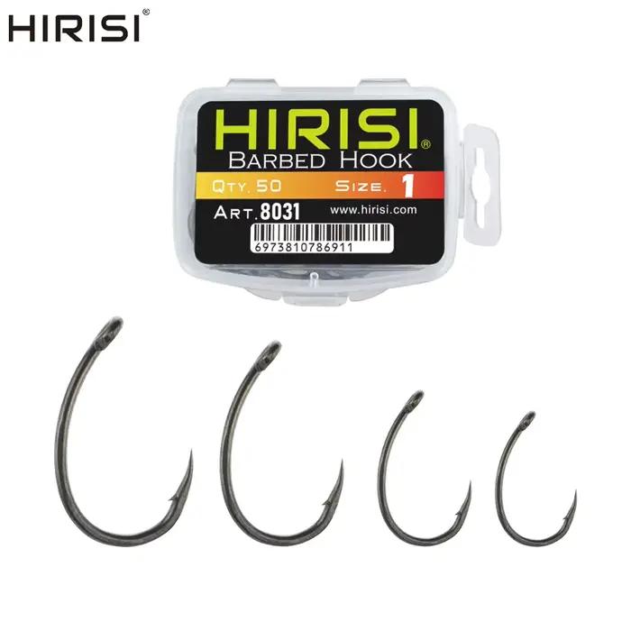 Hameçons de pêche Hirisi 50 pièces acier inoxydable carbone haute résistance avec œil et barbelés PTFE 8031