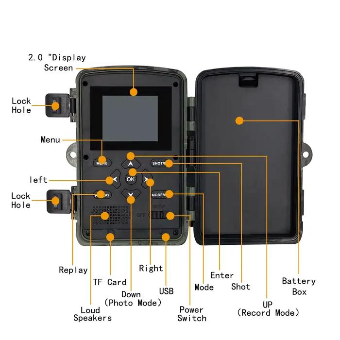PR4000 caméra chasse WiFi Bluetooth 32MP IP66 étanche avec écran LCD 2 pouces vision nocturne