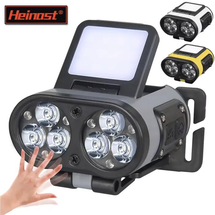 Lampe frontale LED intelligente avec capteur et clip rechargeable Type-C pour pêche - Affichage puissance