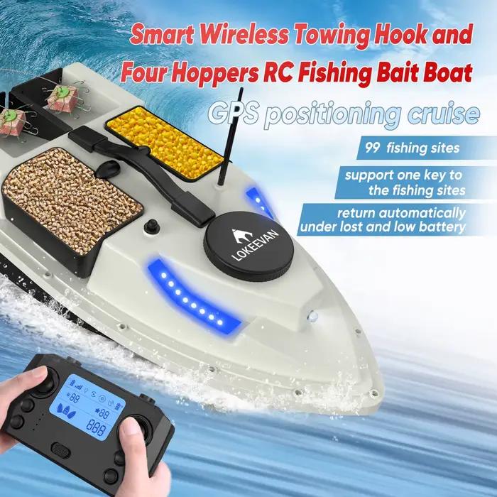 LOKEEVAN D19 Remote Controlled Bait Boat with GPS,600M RC Night Boat LED Fishing
