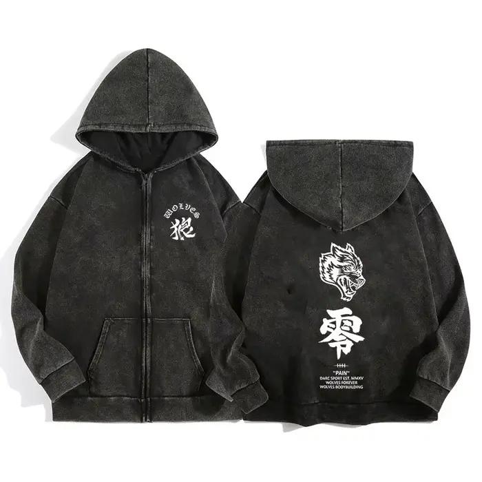 Sweat à capuche zip Darc Wolves Sport pour pêcheurs - Style gothique manga harajuku homme femme