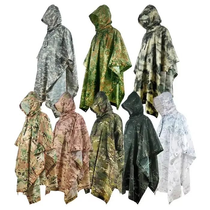 Poncho pluie camouflage avec capuche - Protection pluie pêche légère et discrète pour intempéries