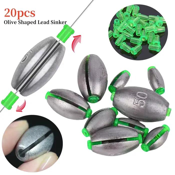 Poids ligne olive plombés 2g à 30g pour la pêche de la carpe, 20 plombs à noyau plastique