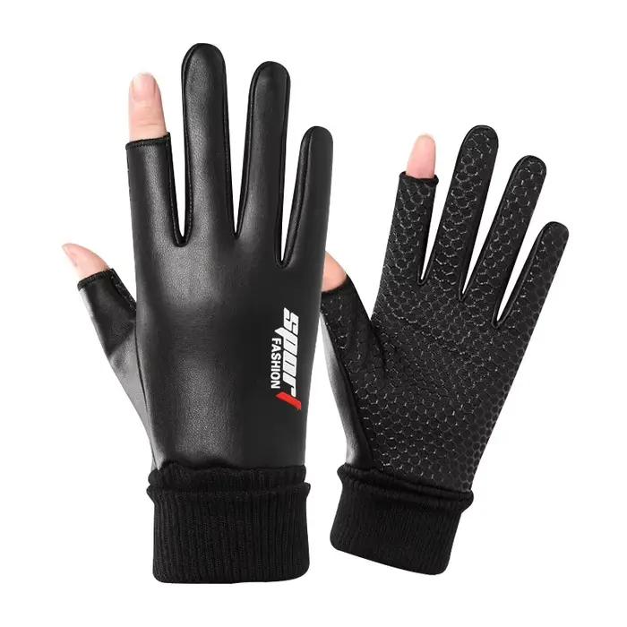 Gants hommes velours chauds deux doigts anti-dérapants étanches tactiles pour pêche randonnée cyclisme