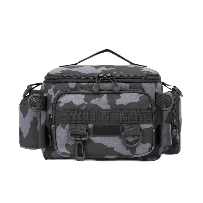 Sac à dos de pêche noir avec porte-canne - Sac bandoulière et ceinture pour matériel de pêche extérieur