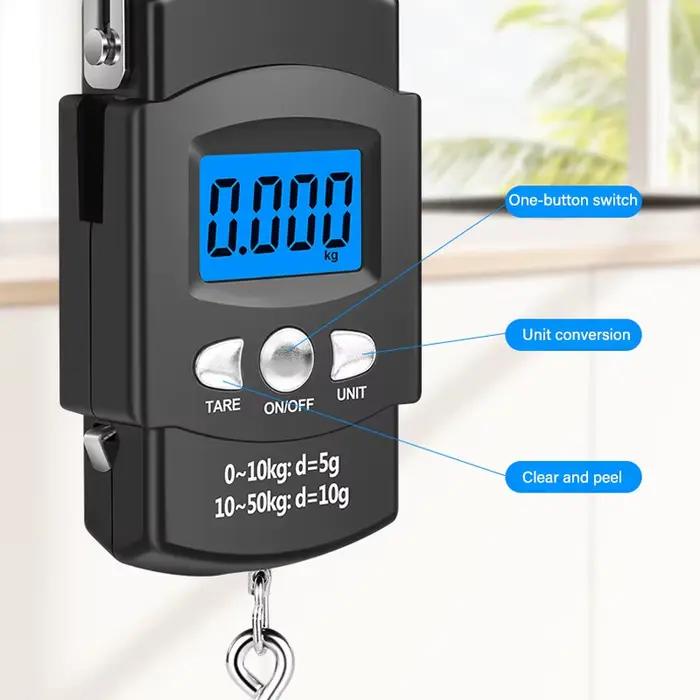 Pèse-bagages électronique LCD 10g à 50kg avec mètre ruban rétractable 100cm pour pêche voyage