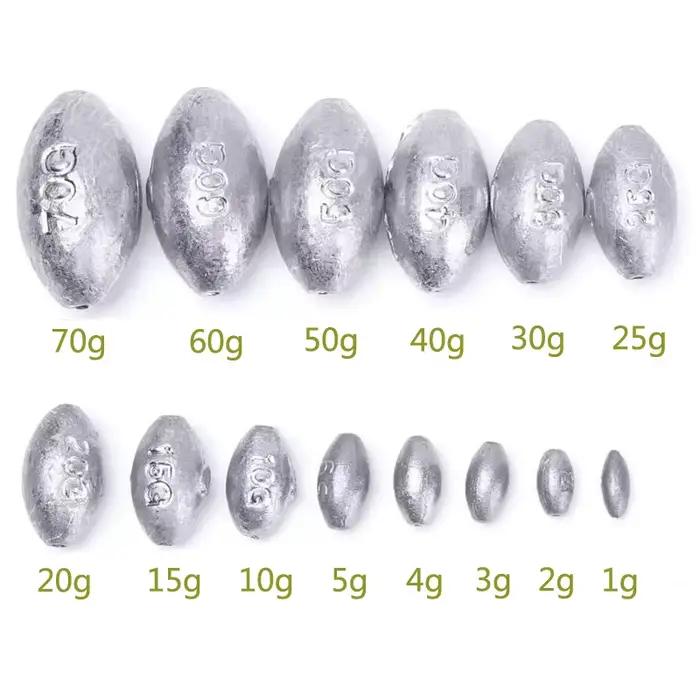 10 plombs de pêche olive 1g à 8g pour ligne de pêche - Poids plombés pour appâts