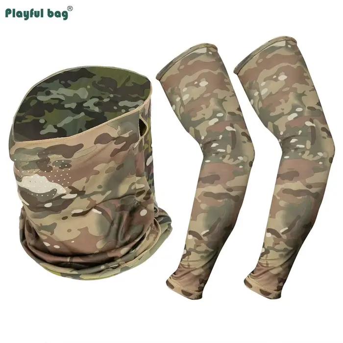 Set camouflage pêche Outdoor CP : casquette feuilles, gants tactiques, manches soie glacée, masque demi-visage