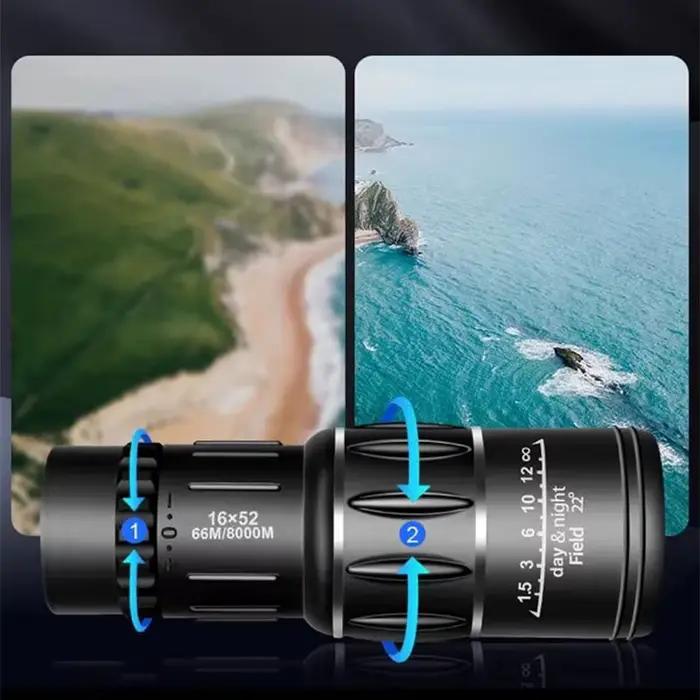 Jumelle monoculaire 16x52 haute puissance zoom double mise au point pour observation pêche longue distance