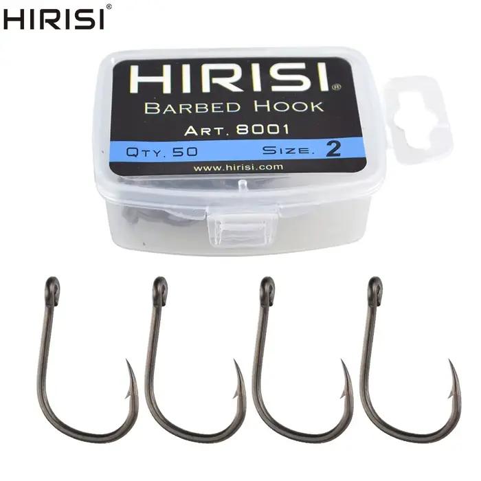 Hameçons de carpe Hirisi 50 pièces avec œillet, acier haut carbone, pointe barbelée et revêtement résistant