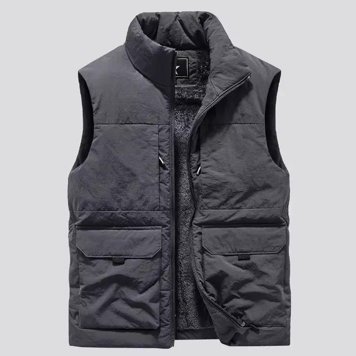Gilet polaire multi-poches pêche hiver grande taille - Veste sans manches chaude 6XL pour pêcheur avec équipement