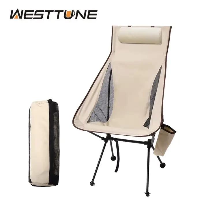 Chaise pliante WESTTUNE avec appui-tête - Siège pêche camping léger aluminium mobilier extérieur