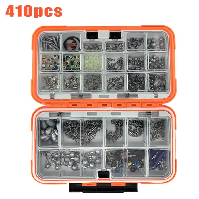 Kit de pêche professionnel 170 à 410 pièces avec boîte à accessoires, hameçons et plombs pour
