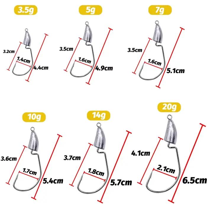 10 hameçons jig head métal 3.5g à 20g - poids texas rig pour pêche leurres souples