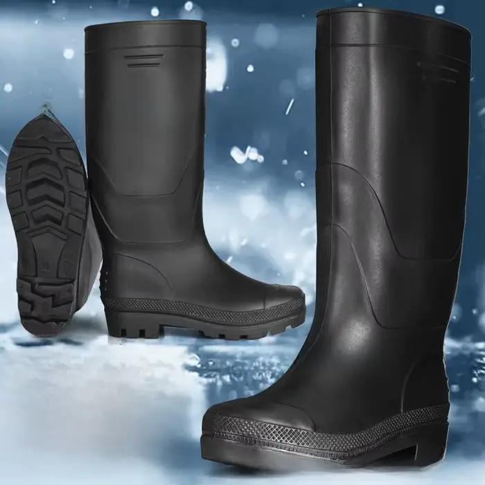 Bottes de pluie homme tube haut noires épaisses antidérapantes construction pêche