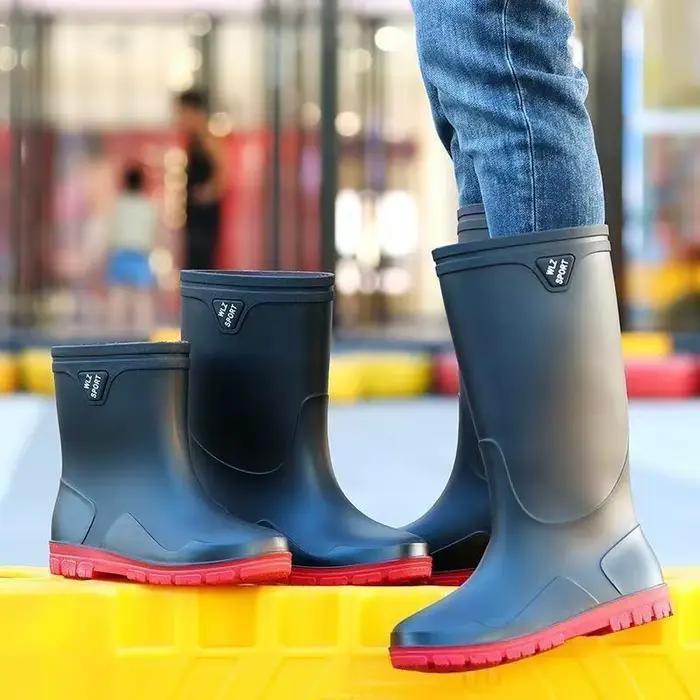 Bottes de pêche mi-mollet épaisses imperméables - Chaussures extérieur antidérapantes PVC bout rond