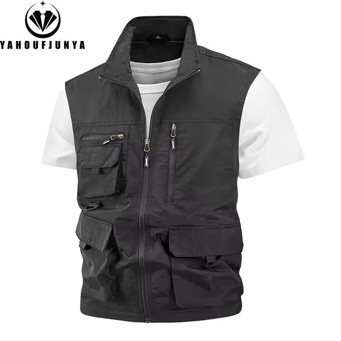 Veste de pêche sans manches homme été 2024 légère respirante à multiples poches pour camping et extérieur
