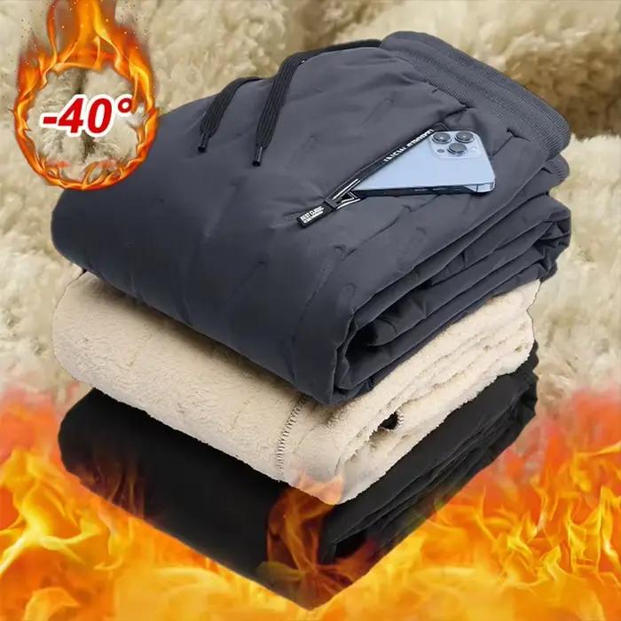 Pantalon jogging laine mouton homme hiver épais pour pêche par grand vent froid