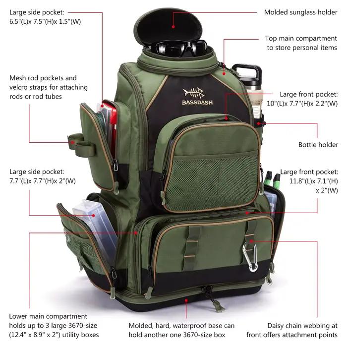 Boîte à pêche souple Bassdash avec protection pluie - Sac à dos tactique multifonction léger