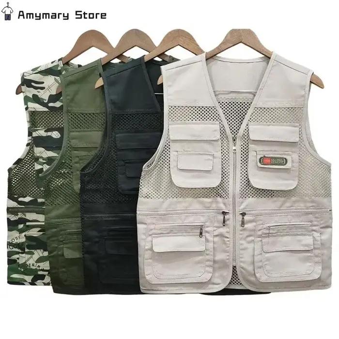 Gilet été léger maille respirant multi-poches pêche voyage camping photo travail pour homme