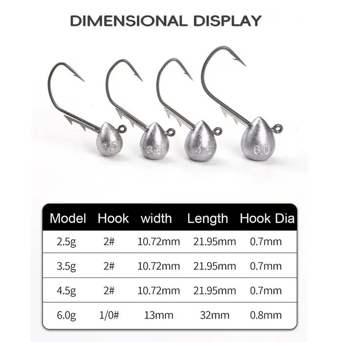 Lot de 5 hameçons jig tête exposée 2.5g à 6g pour leurre souple truite et sébaste,