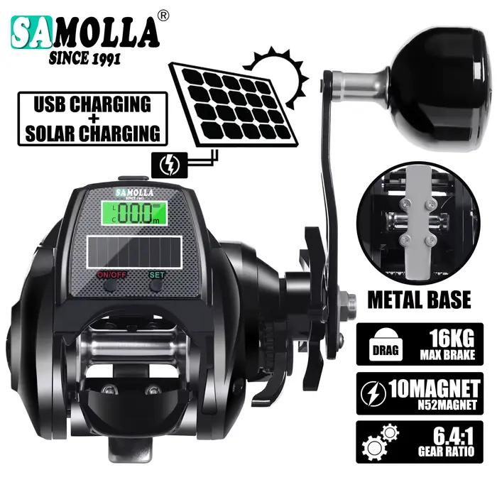 Moulinet électrique SAMOLLA grande taille étanche recharge solaire USB pour pêche profonde et silure