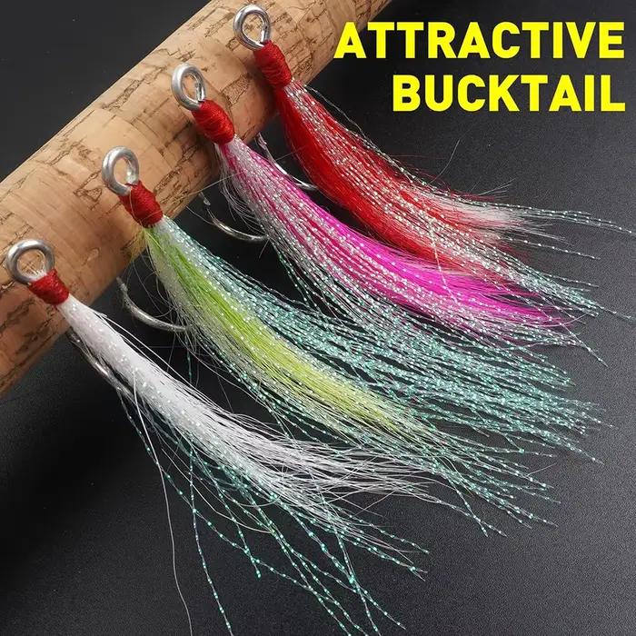 Hameçons jig avec bucktail teasers 2 pièces pour pêche sèche saumon carnassier leurres flash
