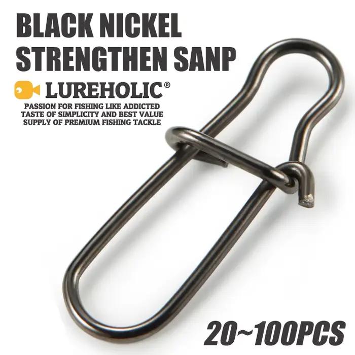 Snap rapide renforcé LUREHOLIC noir nickel SUS304 pour leurres durs et souples pêche 20-100 pièces tailles variées