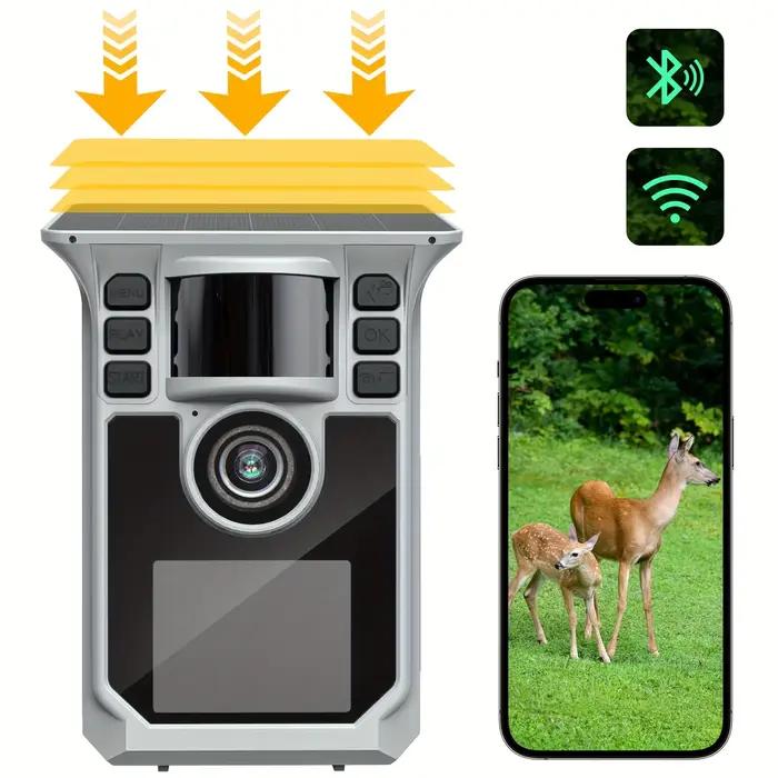 Caméra de chasse 4K 64MP WiFi solaire IP67 avec vision nocturne et détection de faune longue autonomie
