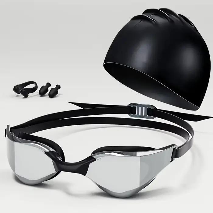 Lunettes de natation professionnelles adulte avec pince-nez bouchons d'oreilles et bonnet - HD étanches