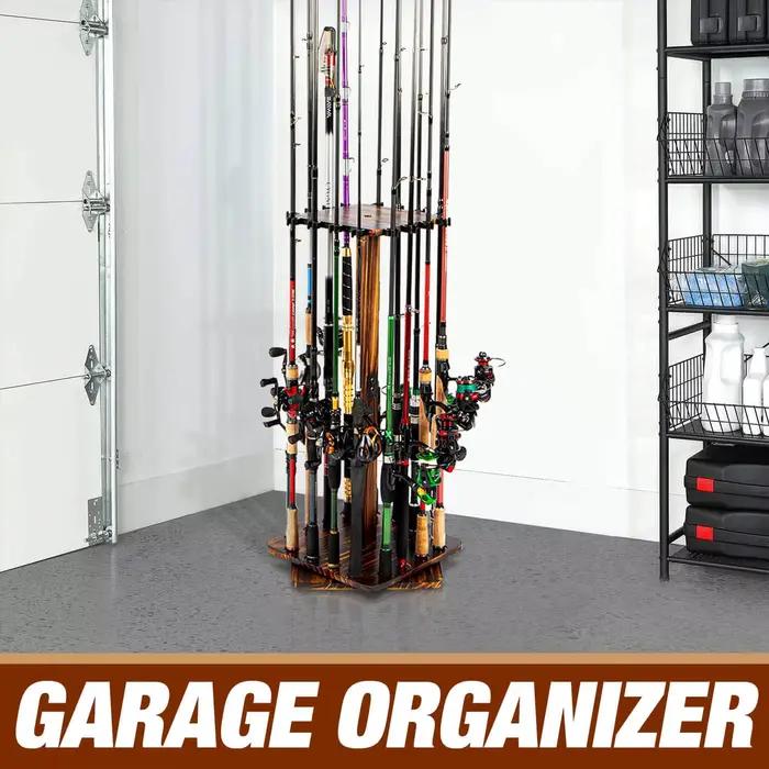 Support cannes garage rotatif 360° pour 16 cannes - Rangement pêche organisé