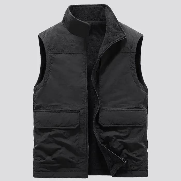 Veston réversible sans manches pour hommes - Veste d'hiver épaisse en polaire cargo coupe-vent mode travail