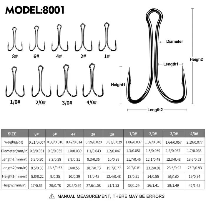 Hameçons doubles en acier carbone PROBEROS 30 pièces - Hameçons barbelés patte de poulet pour leurres souples