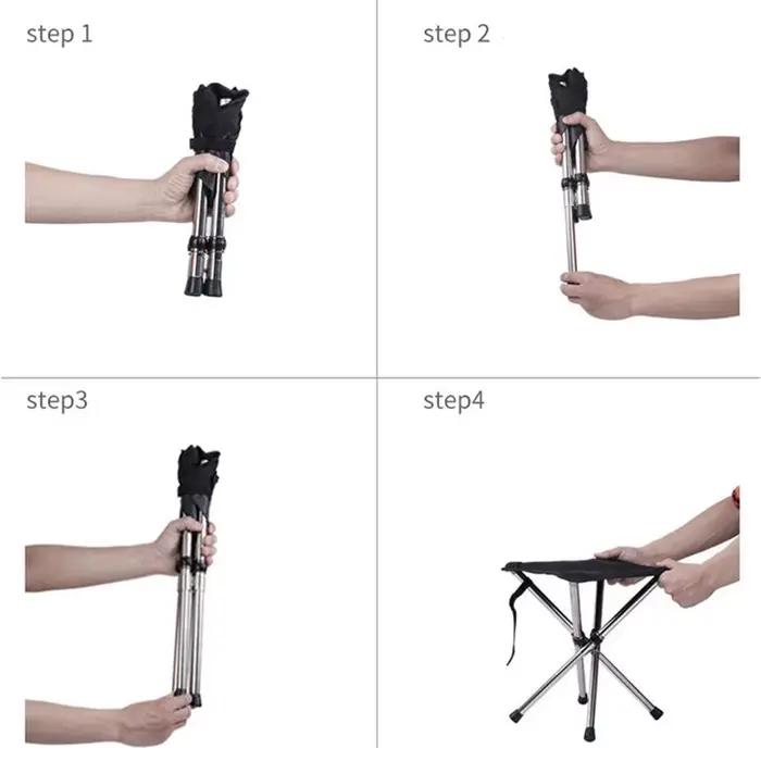 Tabouret de pêche télescopique pliant en acier inoxydable avec sac de rangement