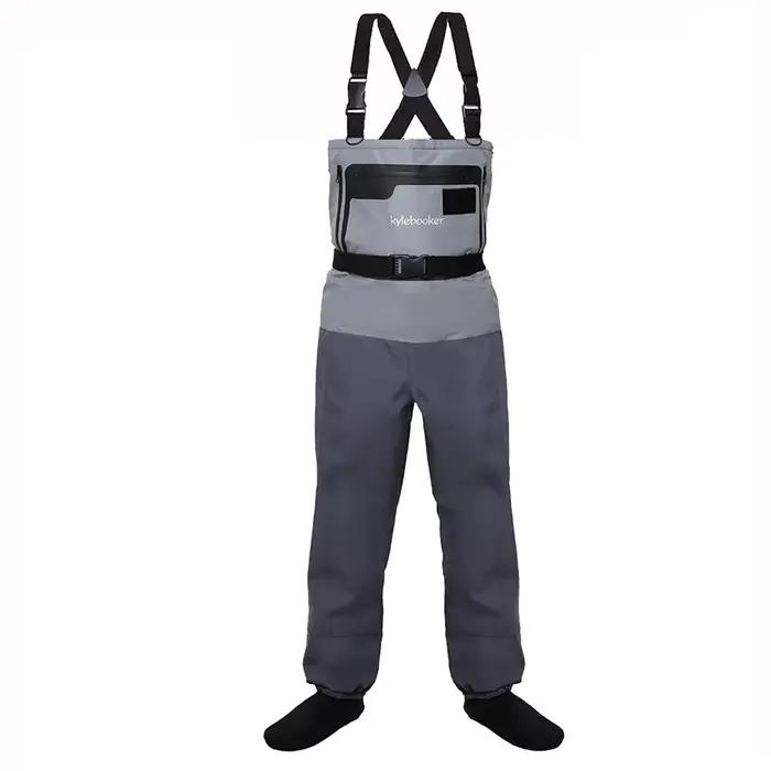 Waders poitrine pêche à la mouche 5 couches - Pantalons imperméables respirants durables pieds nus homme femme